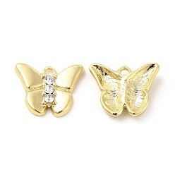 Light Gold Rack Plating Alloy Rhinestone Charms, Cadmium Free & Lead Free, Butterfly, Light Gold, 14.5x17.5x3mm, Hole: 1.8mm