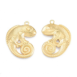Real 18K Gold Plated Ion Plating(IP) 201 Stainless Steel Pendants, Lizard, Real 18K Gold Plated, 30x24.5x3mm, Hole: 1.8mm
