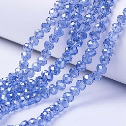 Royal Blue Electroplate Glass Beads Strands, Pearl Luster Plated, Faceted, Rondelle, Royal Blue, 6x5mm, Hole: 1mm, about 85~88pcs/strand, 16.1~16.5 inch(41~42cm)