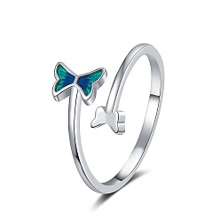 Платина Латунные эпоксидные смоляные открытые манжеты для женщин, бабочка, платина, размер США 8 (18.1 мм)