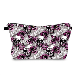 Crimson Halloween Skull Pattern Polyester Waterpoof Makeup Storage Bag, Multi-functional Travel Toilet Bag, Clutch Bag with Zipper for Women, Crimson, 22x18x13.5cm