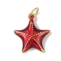 (123L) Белый крем непрозрачный блеск Латунь эмаль подвески, с прыжковых колец, без кадмия и без свинца, долговечный, реальный 18 k позолоченный, очарование морской звезды, огнеупорный кирпич, 15.5x14.5x3.5 мм, отверстие : 2.8 мм