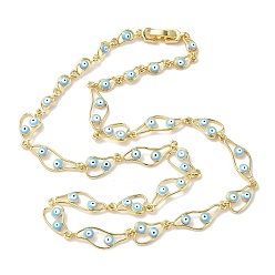 Светло-Синий Ожерелья-цепочки из латуни с эмалью и сглазом, стойки покрытие, долговечный, без кадмия и без свинца, реальный 18 k позолоченный, голубой, 18.27 дюйм (46.4 см)