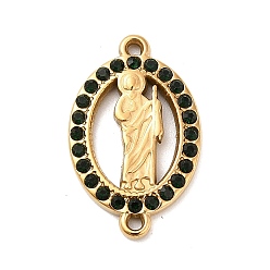 Изумруд 304 овальные стразы из нержавеющей стали с подвесками-соединителями Saint Jude, ионное покрытие (ip), золотые, изумруд, 24x15x2 мм, отверстие : 1.2 мм