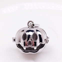 Platinum Brass Bead Cage Pendants, Hollow Pumpkin Jack-O'-Lantern Charms, for Chime Ball Pendant Necklaces Making, Halloween, Platinum, 18mm