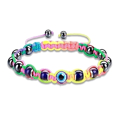 Colorful Temperature Sensing Color Changing Necklace, Synthetic Magnetic Hematite Round Braided Bead Bracelet with Evil Eye for Women, Colorful