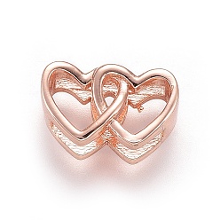 Rose Gold Eco-Friendly Brass Slide Charms, Lead Free & Cadmium Free, Heart with Heart, Rose Gold, 8x13x5mm, Hole: 2x10mm