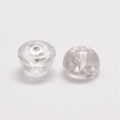 Silver 925 Sterling Silver Ear Nuts, with Plastic, Silver, 5.5x4mm, Hole: 0.5mm
