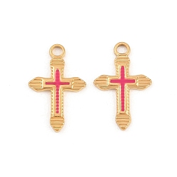 Красный 304 нержавеющей стальной эмали подвески, крест очарование, реальный 18 k позолоченный, ионное покрытие (ip), долговечный, красные, 20.5x13x1.5 мм, отверстие : 2 мм
