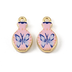 Pink Печатные подвески сплава, Ваза с подвесками в виде бабочек, долговечный, стойки покрытие, золотые, розовые, 19x10.5x3 мм, отверстие : 1.8 мм
