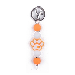 Sandy Brown Round & Dog Paw Print Silicone Beaded Keychain, with Iron Findings, for Car Backpack Pendant Accessories, Sandy Brown, 11.5cm