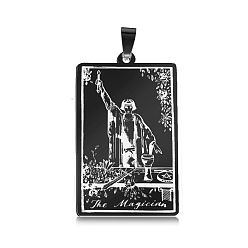 Electrophoresis Black Stainless Steel Pendants, Rectangle with Tarot Pattern, Electrophoresis Black, The Magician I, No Size