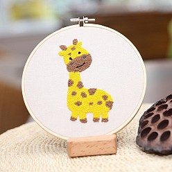 Giraffe DIY Embroidery Kits, Including Printed Cotton Fabric, Embroidery Thread & Needles, Embroidery Hoop, Giraffe Pattern, 160mm