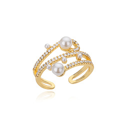 6 Heart-shaped Pearl and Zircon Ring for Women, Fashionable and Personalized Jewelry