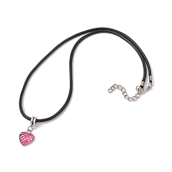 Hot Pink Heart with Fish Scale Shape 304 Stainless Steel with Resin Pendant Necklaces, with Imitation Leather Cords, Hot Pink, 17.52 inch(44.5cm)