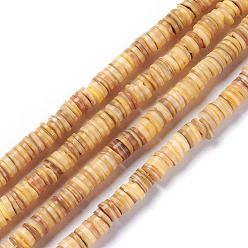 Goldenrod Natural Freshwater Shell Beads Strands, Dyed, Heishi Beads, Flat Round/Disc, Goldenrod, 8~8.5x1~3mm, Hole: 1mm, about 182~200pcs/strand, 15.39 inch(39.1cm)