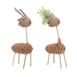 Deer Wooden Animal Ornaments, for Home Garden Desktop Decorations, Deer, 35x75~80x180~185mm, 2pcs/set