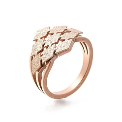 Розовое Золото Текстурированный ромб 304 перстень из нержавеющей стали для женщин, ионное покрытие (ip), розовое золото , внутренний диаметр: 17 мм