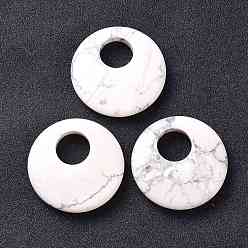 Howlite Natural Howlite Pendants, Flat Round, 40~41x8~9mm, Hole: 12~15mm
