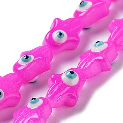 Фуксин Непрозрачные цветные стеклянные бусины, с эмалью, Хамса руку с дурным глазом, фуксиново-красные, 14x10x8 мм, отверстие : 1 мм, около 28 шт / нитка, 15.35'' (39 см)