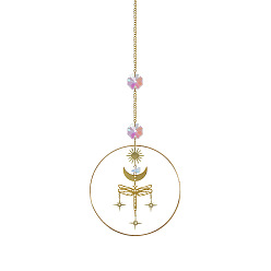 Бабочка Железные подвесные украшения, подвесные ловцы солнца, со стеклянным восьмигранным звеном, для украшения домашнего сада, бабочка, 300 мм