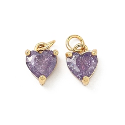 Средний Фиолетовый Кулон из циркония, сердце прелести, без свинца и без кадмия, стойки покрытие, долговечный, реальный 18 k позолоченный, средне фиолетовый, 9x6x4 мм, Перейти кольцо: 4x0.8 мм, 2.5 мм внутренним диаметром