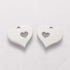 Stainless Steel Color 304 Stainless Steel Charms, Stamping Blank Tag, Heart with Heart, Stainless Steel Color, 12.5x12.5x1.2mm, Hole: 1mm