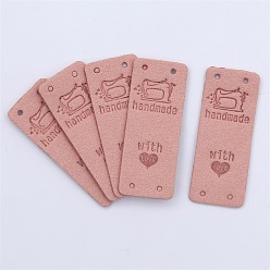 Salmon Microfiber Label Tags, with Holes & Word handmade With LOVE, for DIY Jeans, Bags, Shoes, Hat Accessories, Rectangle, Salmon, 20x50mm