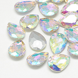 Crystal AB Pointed Back Glass Rhinestone Cabochons, Back Plated, Faceted, teardrop, Crystal AB, 6x4x2.5mm
