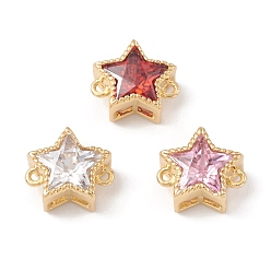 Mixed Color Rack Plating Brass Cubic Zirconia Connector Charms, Cadmium Free & Lead Free, Long-Lasting Plated, Real 18K Gold Plated, Star, Mixed Color, 10x11x5.5mm, Hole: 1mm