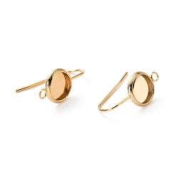 Real 18K Gold Plated 304 Stainless Steel Earring Hooks, with Vertical Loop, Flat Round, Real 18K Gold Plated, 20x10x1.5mm, Hole: 1.8mm, Tray: 8mm, 20 Gauge, Pin: 0.8mm