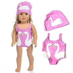 Pearl Pink Swan Pattern Cloth Doll Two-piece Set, with Suspenders Jumpsuit & Hat, for 18 inch Girl Doll Dressing Accessories, Pearl Pink, 457.2mm