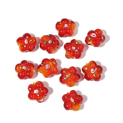 Red Translucent Handmade Lampwork Beads, Flower, Red, 15x14x8mm, Hole: 2mm