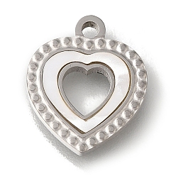 Сердце 304 подвески для ручной полировки из нержавеющей стали, с белым акрилом, цвет нержавеющей стали, сердце, 15x12x2 мм, отверстие : 1.6 мм