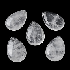 Quartz Crystal Natural Quartz Crystal Pendants, Rock Crystal Pendants, Teardrop Charms, 30.5x20x6mm, Hole: 1mm