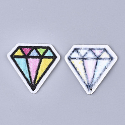 Colorful Computerized Embroidery Cloth Iron On Patches, Costume Accessories, Appliques, Diamond, Colorful, 37.5x39x1.5mm