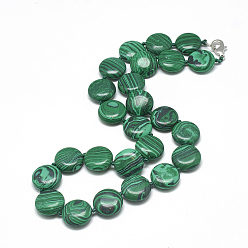 Malachite Synthetic Malachite Beaded Necklaces, with Alloy Lobster Clasps, Flat Round, 18.1 inch~18.5  inch(46~47cm), Flat Round: 16mm