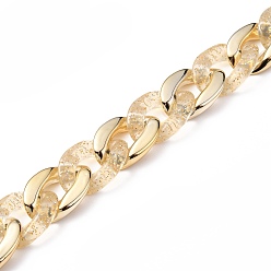 Golden Handmade Transparent Acrylic & CCB Plastic Curb Chains, Twisted Chains, with Glitter Powder, Golden, 29x20x6mm, 39-3/8 inch(100cm)/strand