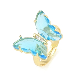 Himmelblau Messing-Mikro pflastern Zirkonia Fingerringe, mit Glas, Schmetterling, Bleifrei und cadmium frei, langlebig überzogen, Gestell, echt 18 k vergoldet, Himmelblau, us Größe 6 (16.5 mm)