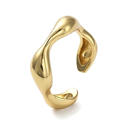 Real 18K Gold Plated Rack Plating Brass Twist Wave Open Cuff Rings for Women, Lead Free & Cadmium Free, Long-Lasting Plated, Real 18K Gold Plated, US Size 6 3/4(17.1mm)