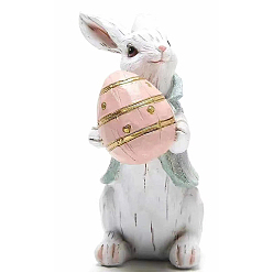 Egg Easter Resin Rabbit Figurine Display Decorations, for Car Home Office Ornament, Egg Pattern, 80x70x140mm