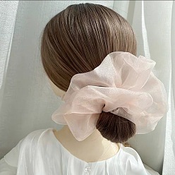 Pearl Glitter Extra Large Hair Scrunchie - Pink Chic Oversized Organza Hair Scrunchie for Girls, Sweet and Elegant French Style Headband with Fairy Mesh Bow Tie