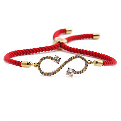 CB00227CX+Red Rope Adjustable Zirconia Bracelet for Men and Women - Fashionable, Minimalist Design with Infinite Size Options