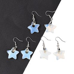 Опал Серьги из синтетического опалита, с латунными крючками для сережек, без свинца и без кадмия, звезда, 44x22.5 мм