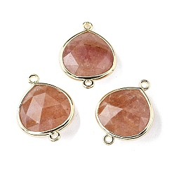 Клубничный Кварц Подвески из латуни, с натуральным клубничным кварцем, стойки покрытие, слеза, 24.5x18x7 мм, отверстие : 1.6 мм