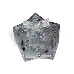 Серый Коробка для хранения из смолы и украшения из натуральной флюоритовой крошки, для домашнего офисного стола, звезда, серые, 85x95x100 мм