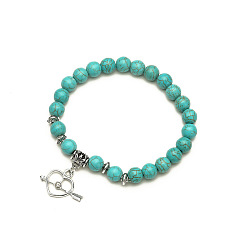 Heart Turquoise Beaded Bracelet Set with Cross Pendant - Vintage Natural Stone Jewelry