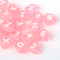 Pink Transparent Acrylic Heart Horizontal Hole Letter Beads, Pink, 10.5x11.5x4.5mm, Hole: 2mm, about 1300pcs/500g