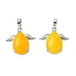 Топаз Нефрит Натуральный топаз нефрита подвески, Подвески-капли со стойкой, латунные крылья с платиновым покрытием, крылья из латуни, без кадмия и без свинца, без кадмия и без свинца, 22~22.5x24.5x8~9 мм, отверстие : 7x5 мм