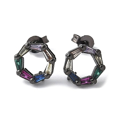 Черный Серьги-гвоздики из латуни с микрокубическим цирконием, долговечный, без свинца и без кадмия, кольцо, чёрные, 10x10.5 мм